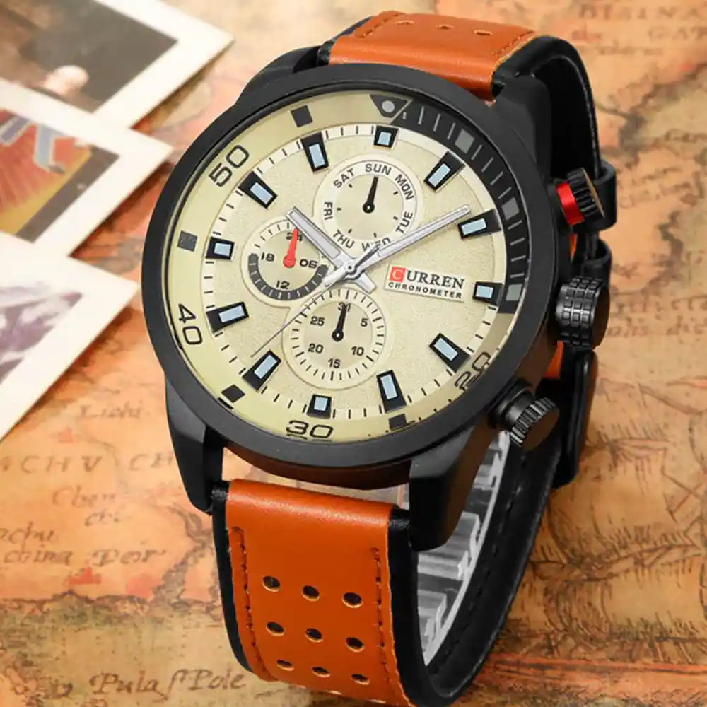 Reloj Análogo Curren Original Krea9401010101 Para Hombre Cuero Color Plomo