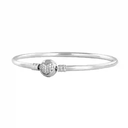 Pulsera Brazalete Pandora Liso Con Cierre Corazón Brillante 590743cz Plata 925 - 18cm