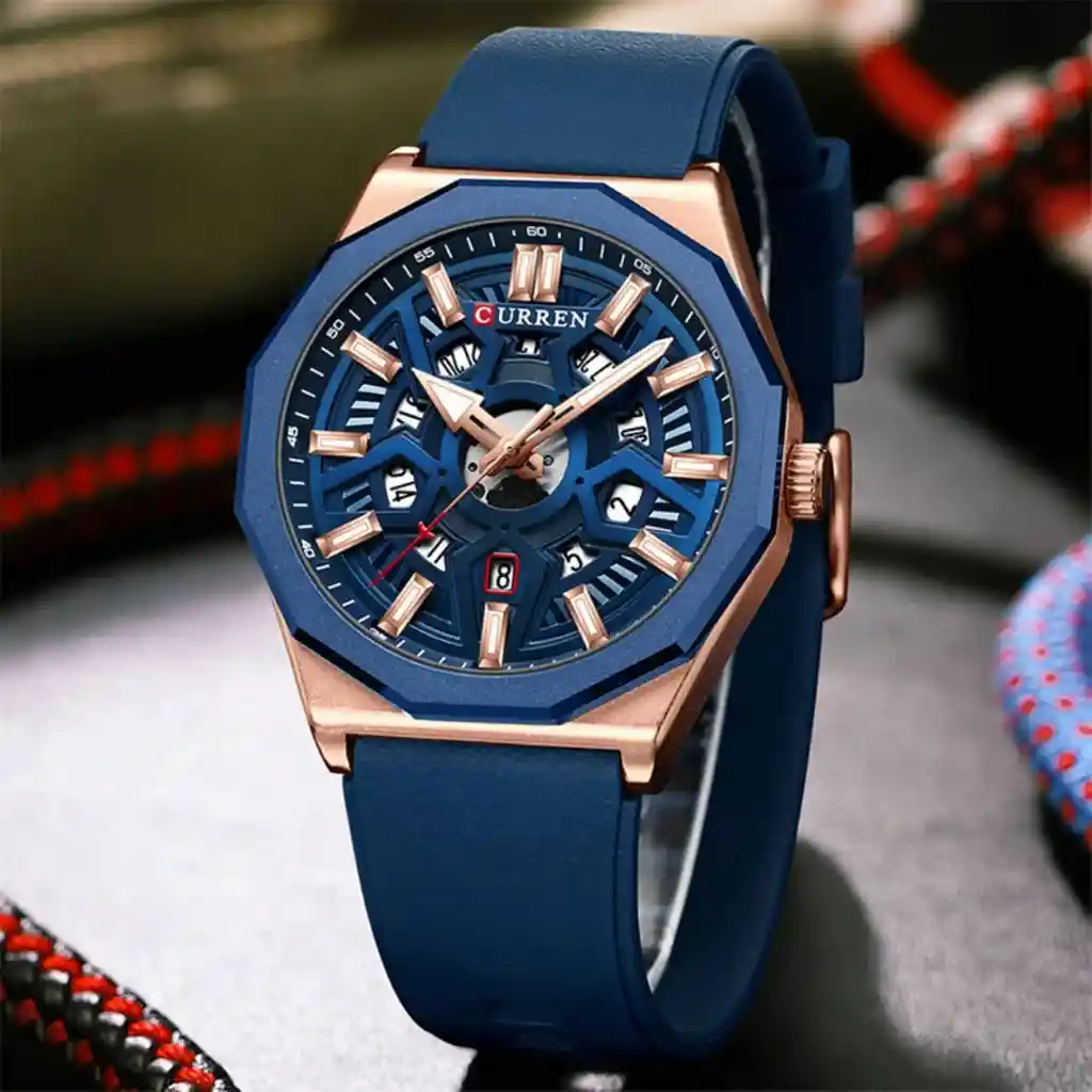 Reloj Análogo Curren Original Deportivo Kred8504 Para Hombre Acero Azul Y Dorado