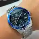 Reloj Análogo Edifice Original Efv_540d_1a2v Acero Color Plateado Y Azul Para Hombre
