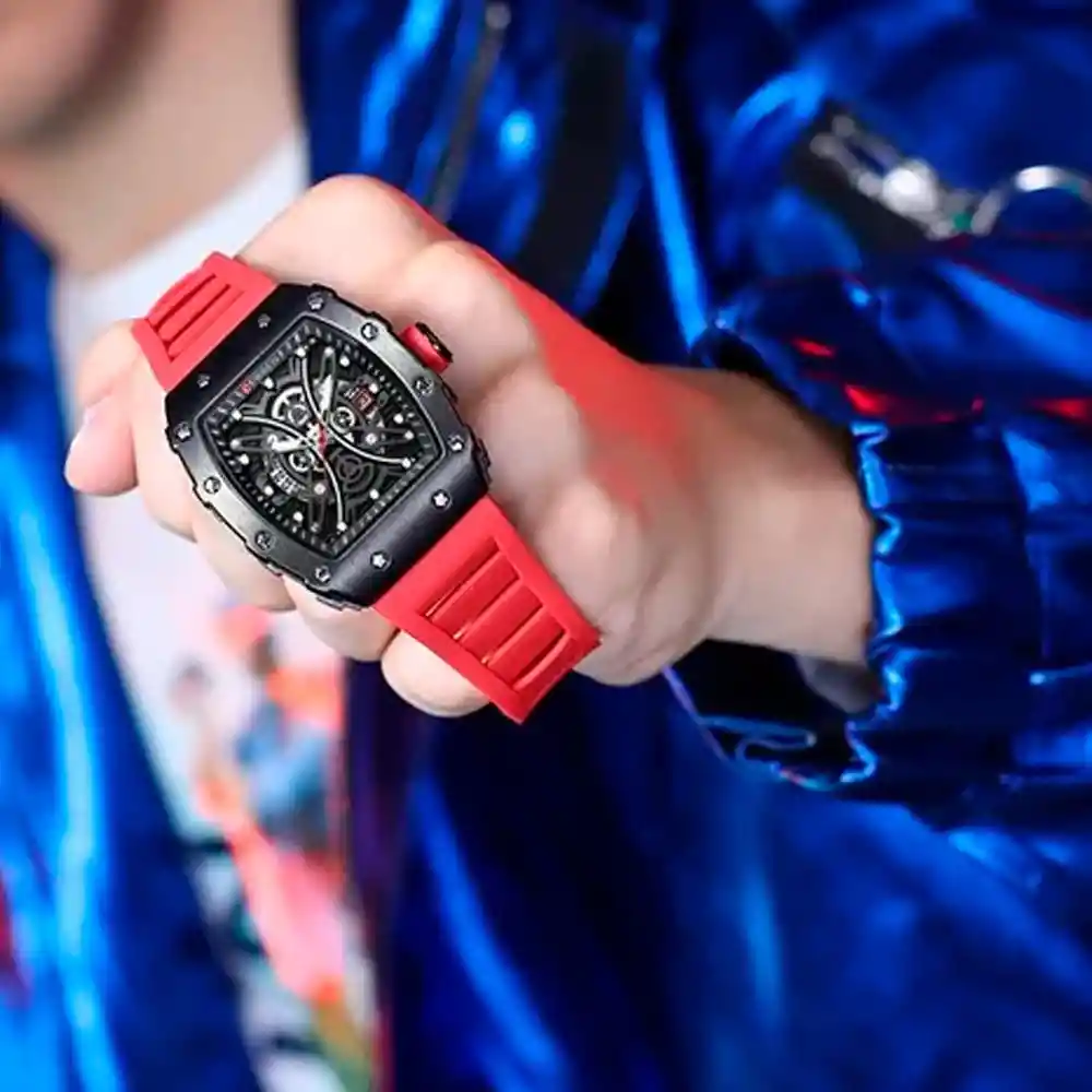 Reloj Análogo Curren Original Kred8003 - 8438 Silicona Color Rojo Y Negro Para Hombre