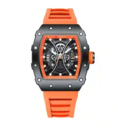 Reloj Análogo Curren Original Kred8002 - 8438 Silicona Color Naranja Y Negro Para Hombre