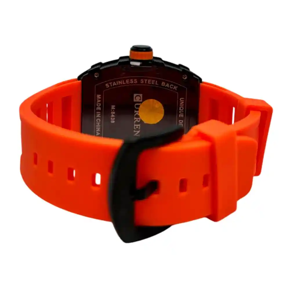 Reloj Análogo Curren Original Kred8002 - 8438 Silicona Color Naranja Y Negro Para Hombre