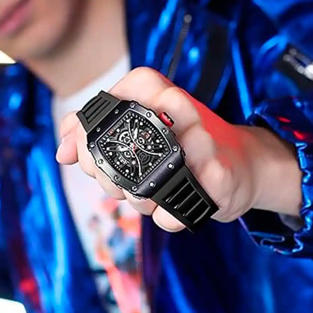 Reloj Análogo Curren Original Kred8004 - 8438 Silicona Color Negro Para Hombre