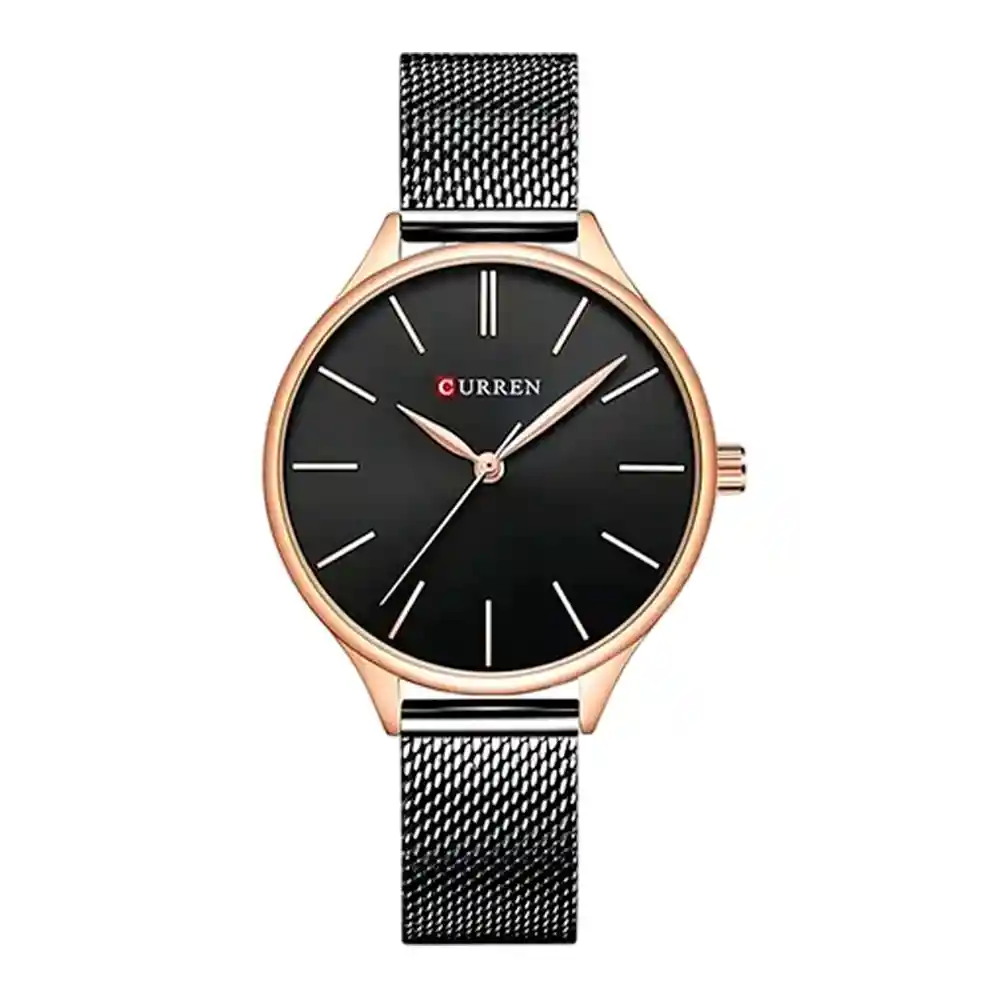 Reloj Análogo Curren Original Kreb732001 Acero Inoxidable Color Negroy Dorado Para Mujer