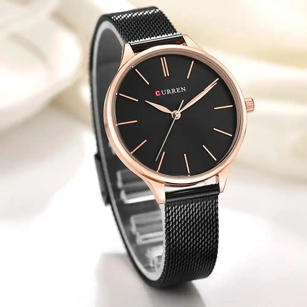 Reloj Análogo Curren Original Kreb732001 Acero Inoxidable Color Negroy Dorado Para Mujer