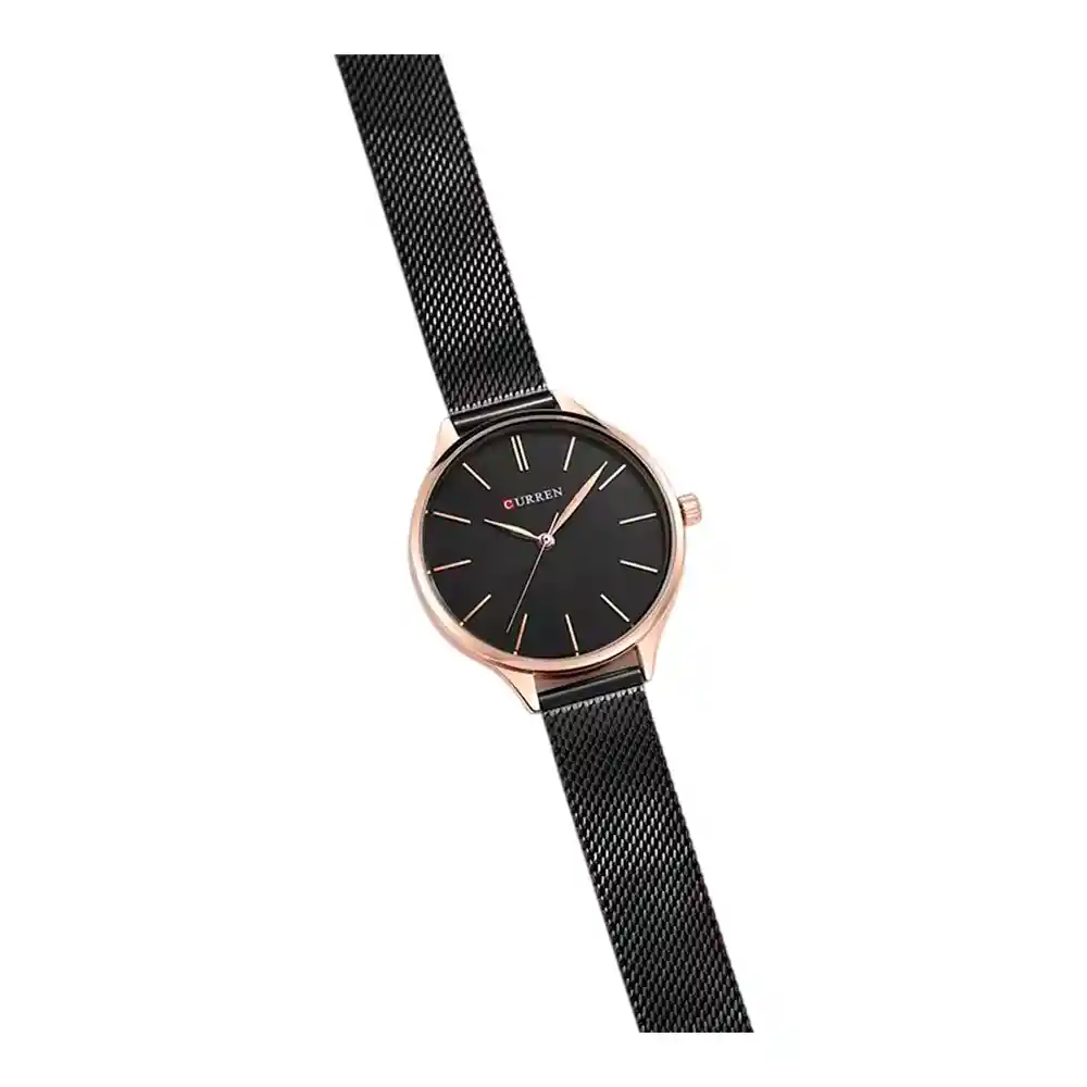 Reloj Análogo Curren Original Kreb732001 Acero Inoxidable Color Negroy Dorado Para Mujer