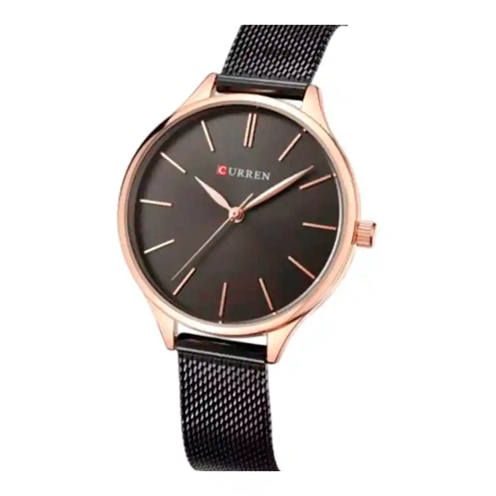 Reloj Análogo Curren Original Kreb732001 Acero Inoxidable Color Negroy Dorado Para Mujer