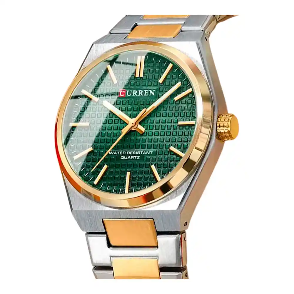 Reloj Análogo Curren Original Kred8305 Acero Inoxidable Color Dorado Y Verde Para Hombre