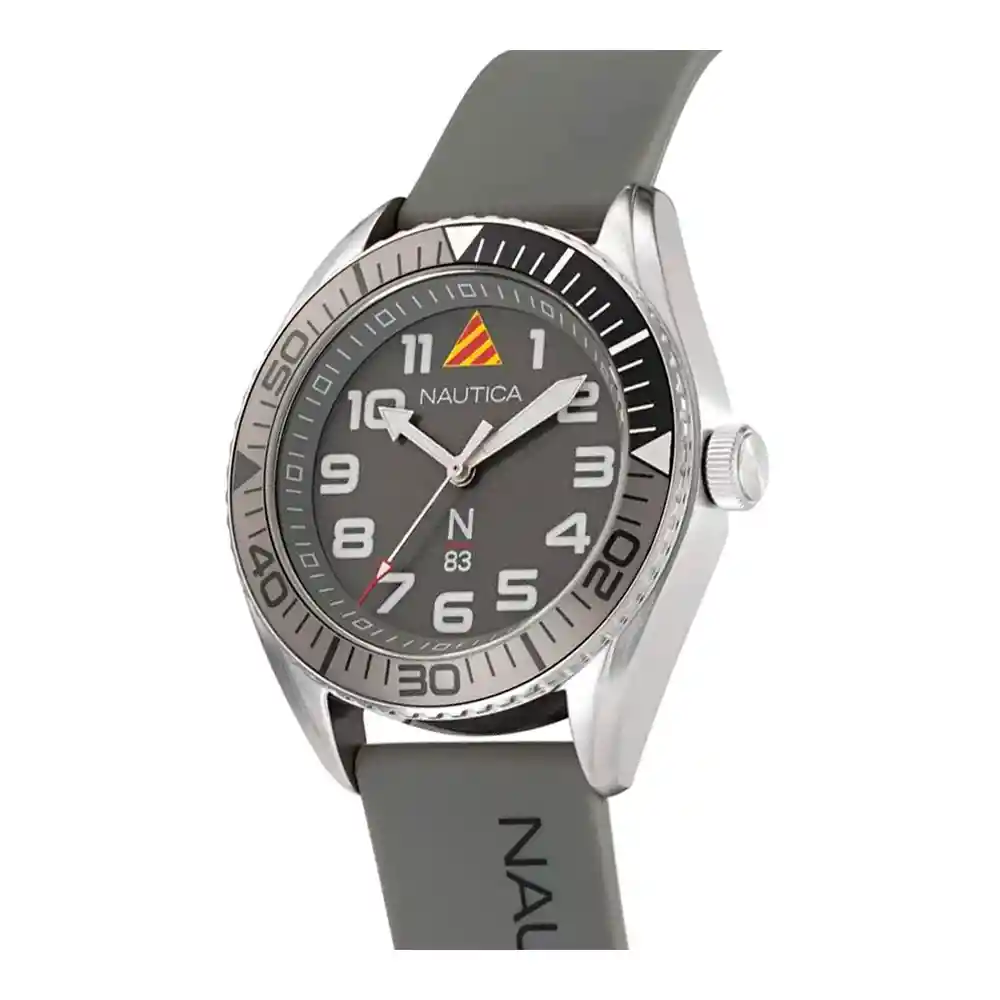 Reoj Análogo Nautica Original Napfwf202 Deportivo Color Gris Correa De Silicona Para Hombre