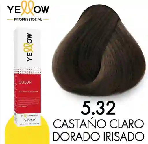 Yellow Tinte Tono 5.32 Castaño Claro Dorado Irisado (incluye Guantes, Peróxido Y Tratamiento)