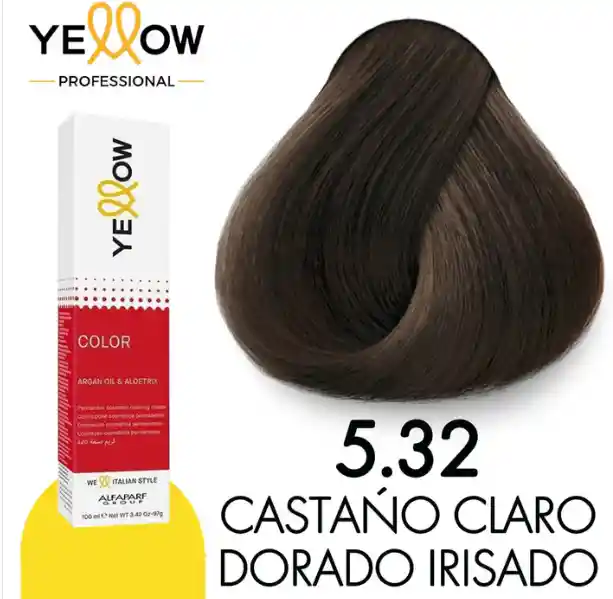 Yellow Tinte Tono 5.32 Castaño Claro Dorado Irisado (incluye Guantes, Peróxido Y Tratamiento)