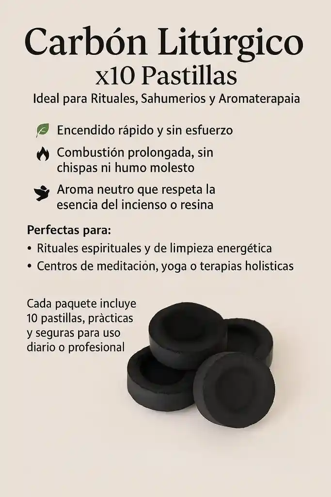Carbón Litúrgico X10 Pastillas – Ideal Para Rituales, Sahumerios Y Aromaterapia