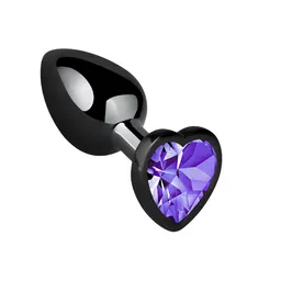 Plug Anal Talla S Negro Metálico Joya Corazón Morado