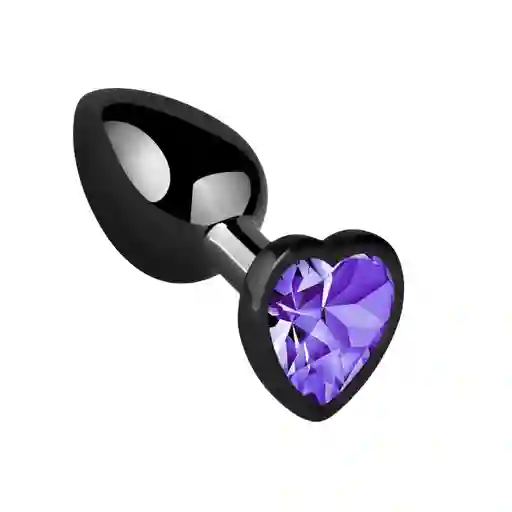 Plug Anal Talla S Negro Metálico Joya Corazón Morado