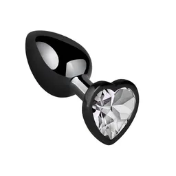 Plug Anal Talla S Negro Metálico Joya Corazón Clear Transparente