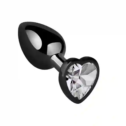 Plug Anal Talla S Negro Metálico Joya Corazón Clear Transparente