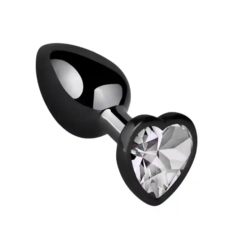 Plug Anal Talla S Negro Metálico Joya Corazón Clear Transparente