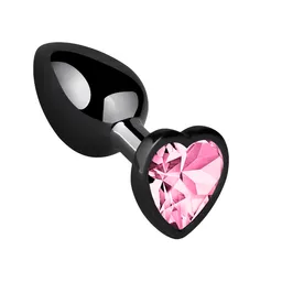 Plug Anal Talla M Negro Metálico Joya Corazón Rosado