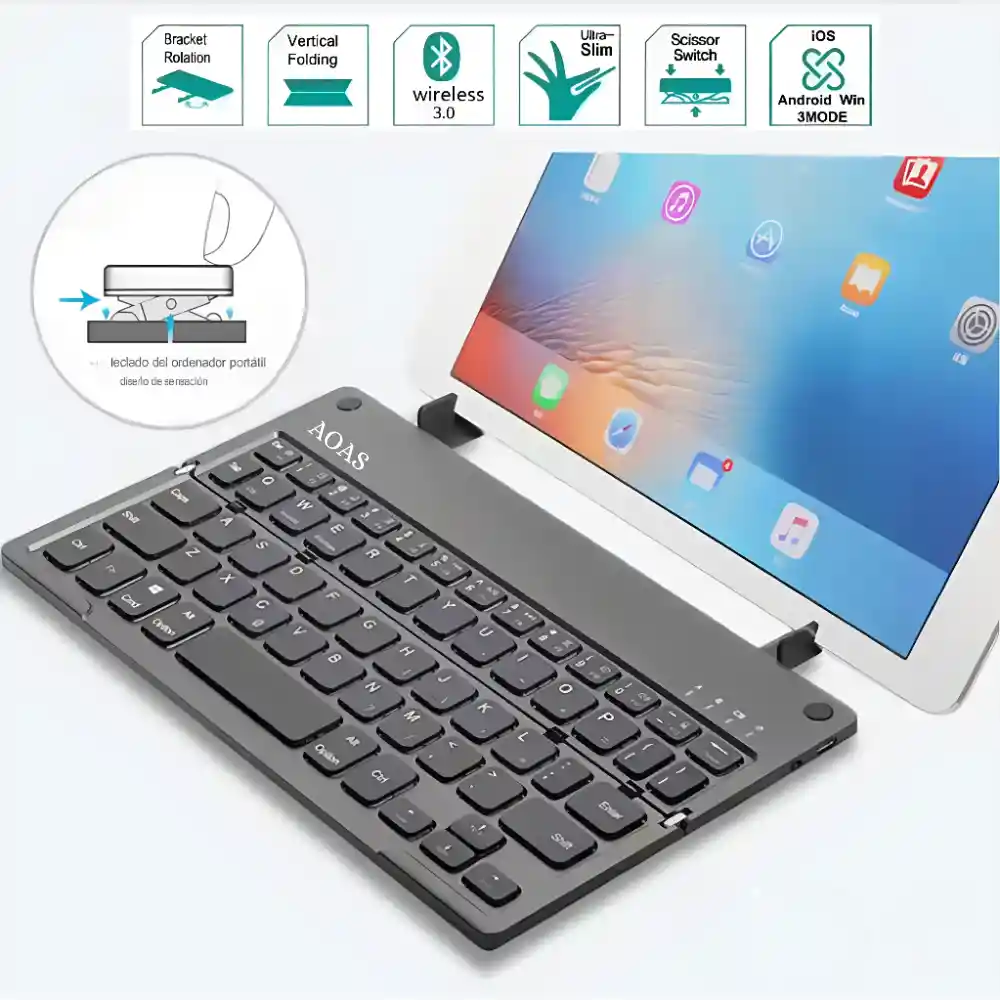 Teclado Bluetooth Plegable Portátil Recargable Soporte S1005