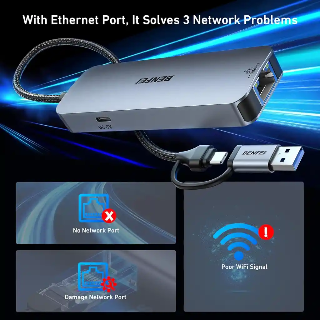 Adaptador De Red Usb Tipo C Ethernet Rj45 Hub Mac Win Metal