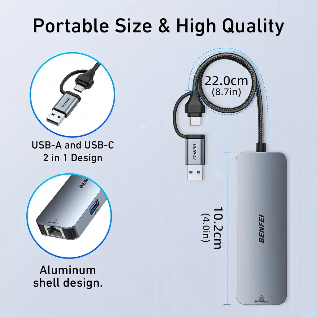 Adaptador De Red Usb Tipo C Ethernet Rj45 Hub Mac Win Metal