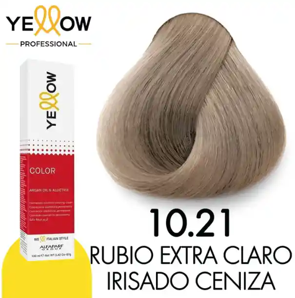 Yellow Tinte Tono 10.21 Rubio Extra Claro Irisado Ceniza (incluye Guantes, Peróxido Y Tratamiento)
