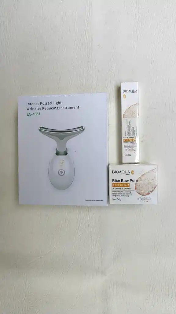 Kit De Skinkare Crema De Arroz, Contorno De Ojos Y Masajeador Facial Y Papada