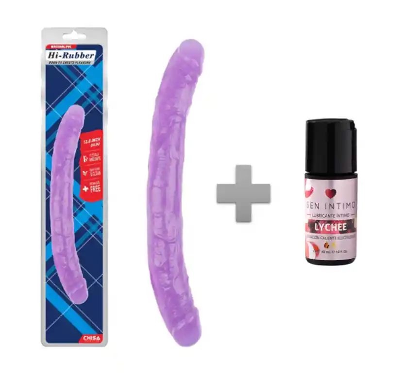 Consolador Doble 32cms X 3.3cms Hi-rubber + Gratis Lubricante Multiorgamos Lyche 30ml