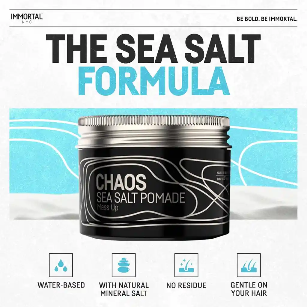 Cera Para Cabello Exclusiva De Sal Marina Y Aspecto Seco Natural Mate Immortal Nyc Chaos Sea Salt Pomade Mess Up 100g