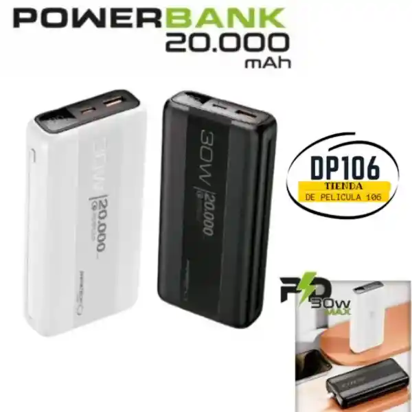 Power Bank 20.000 Mah – Bateria Portatil Carga Rápida 30w