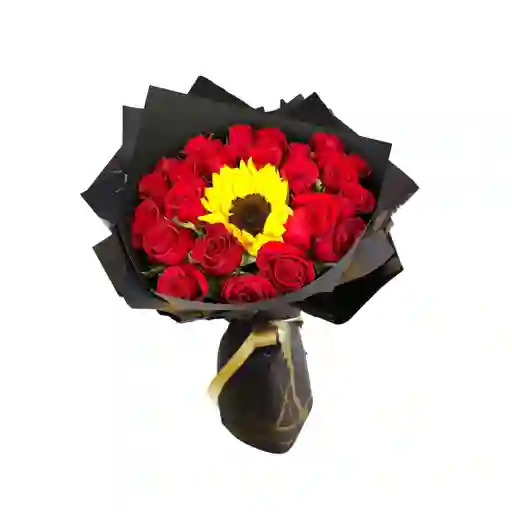 Ramo 24 Rosas De Exportación Con Girasol Y Chocolate