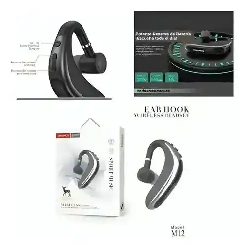 Tranyoo M12 Wireless Headset Bluetooth 5.0 Negro M12