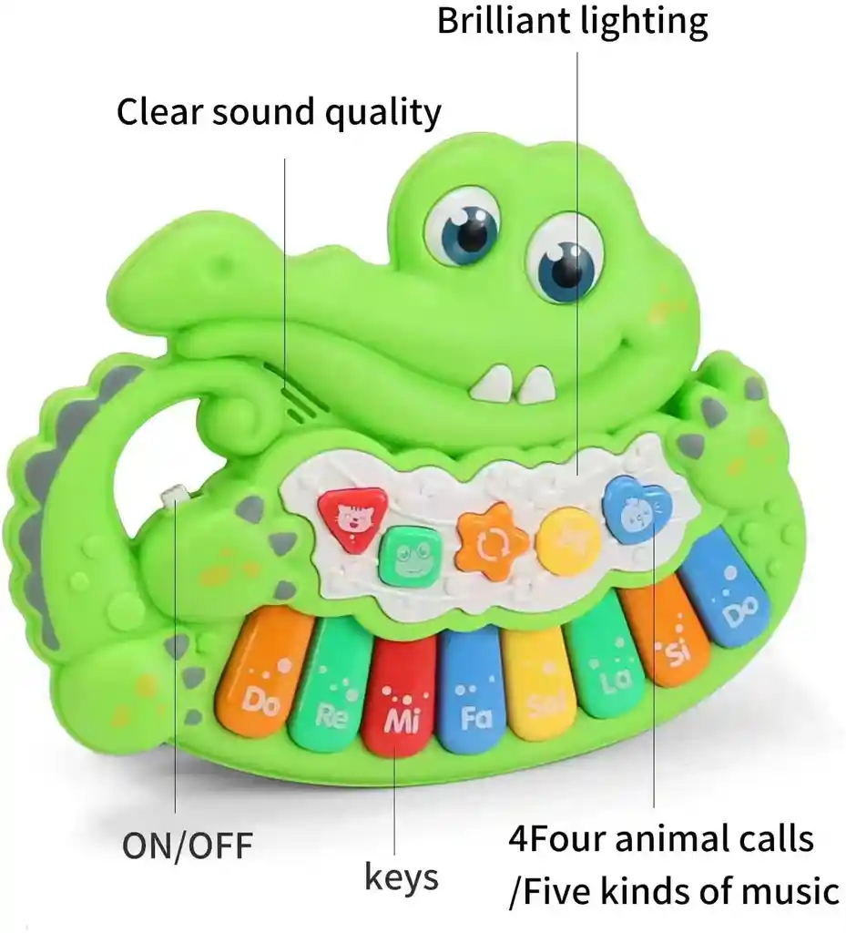 Piano Musical Infantil Cocodrilo Con Sonidos Luces Didáctico