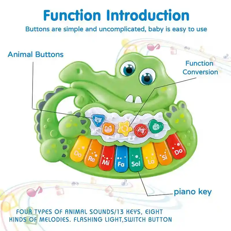 Piano Musical Infantil Cocodrilo Con Sonidos Luces Didáctico