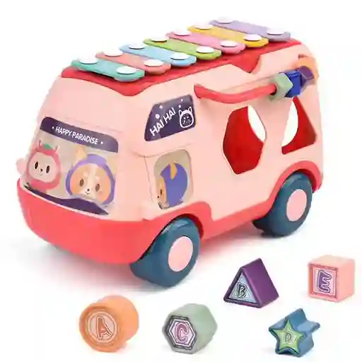 Bus Didáctico Musical Multifuncional Infantil Xilófono Rosa