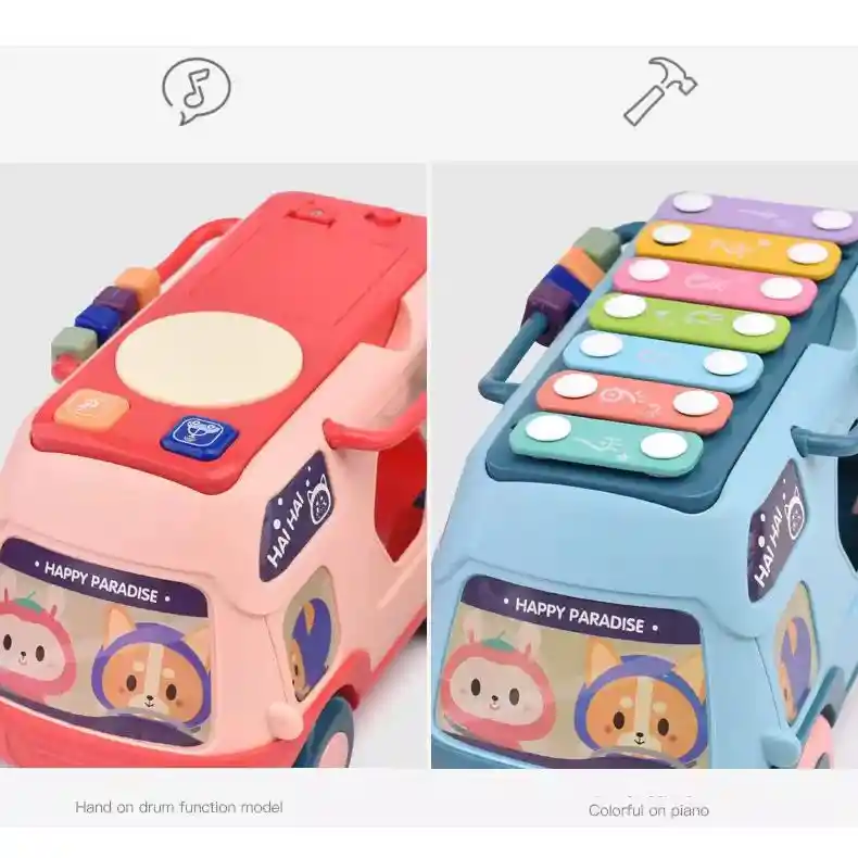 Bus Didáctico Musical Multifuncional Infantil Xilófono Rosa