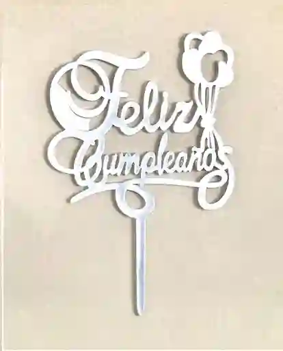 Topper Decoracion Pudín / Torta Feliz Cumpleaños Plateado