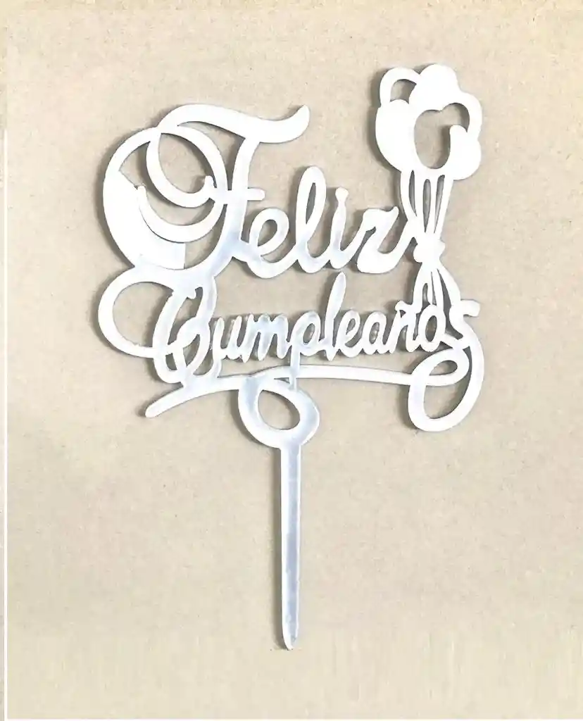 Topper Decoracion Pudín / Torta Feliz Cumpleaños Plateado