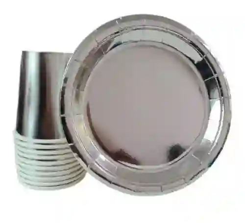 Set De Platos Y Vasos X10 Uncidades Cada Uno, Plata