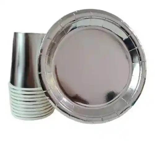 Set De Platos Y Vasos X10 Uncidades Cada Uno, Plata