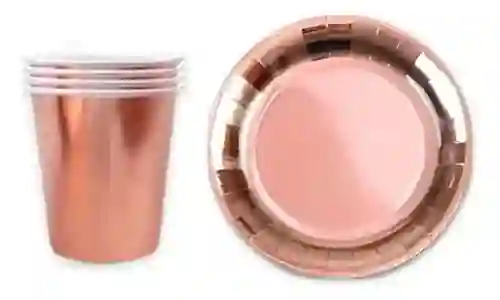 Set De Vasos Y Platos X10 Metalizados