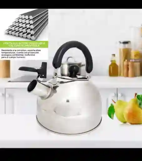 Tetera 2.5 Litros Acero Inoxidable Con Silbato Plateada 18/10 Hervidor De Agua