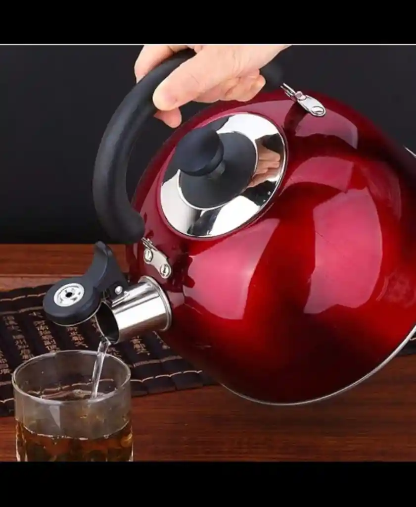 Tetera 2.5 Litros Acero Inoxidable Con Silbato Roja 18/10 Hervidor De Agua