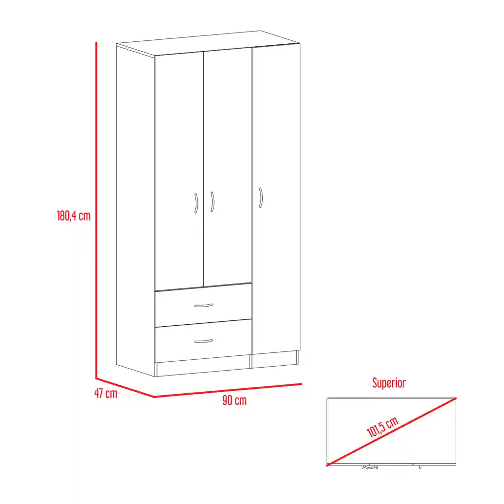 Closet Austral 3p 180 X 90 X 47 Rta Bellota + Blanco
