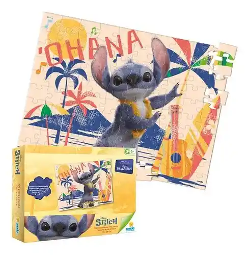 Juego De Mesa Para Niños - Niñas Stitch Rompecabezas X100 Piezas 39cm X 28cm Ronda