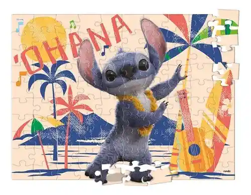 Juego De Mesa Para Niños - Niñas Stitch Rompecabezas X100 Piezas 39cm X 28cm Ronda