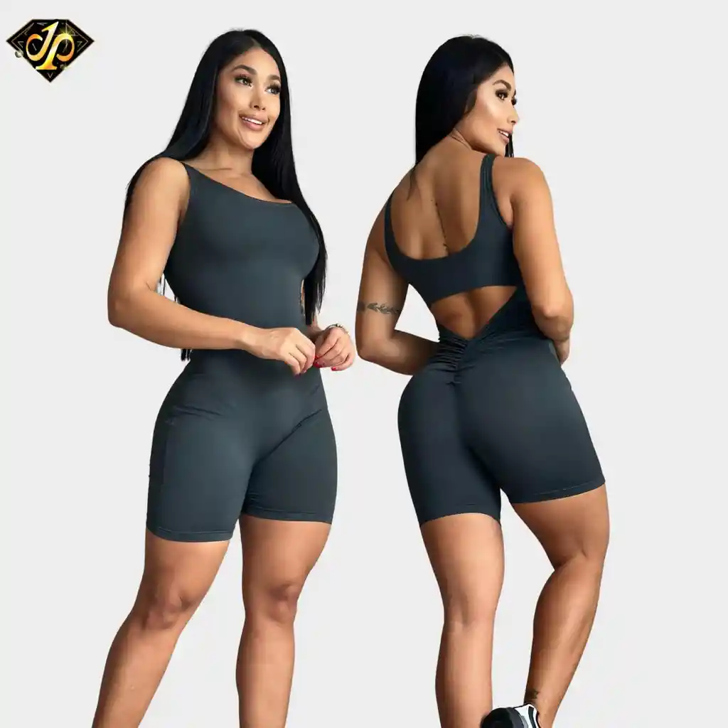 Enterizo Manga Siza Push Up Gris Oscuro