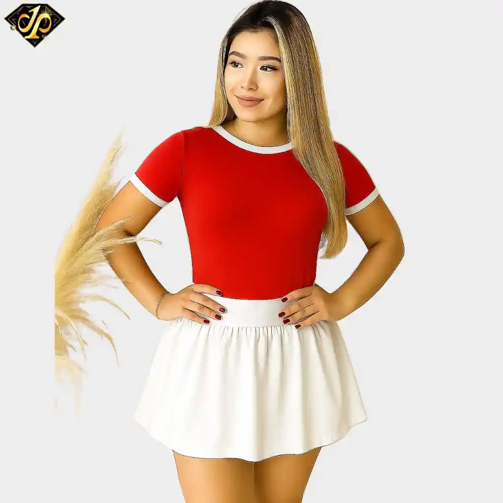 Body Manga Corta Combinado Rojo