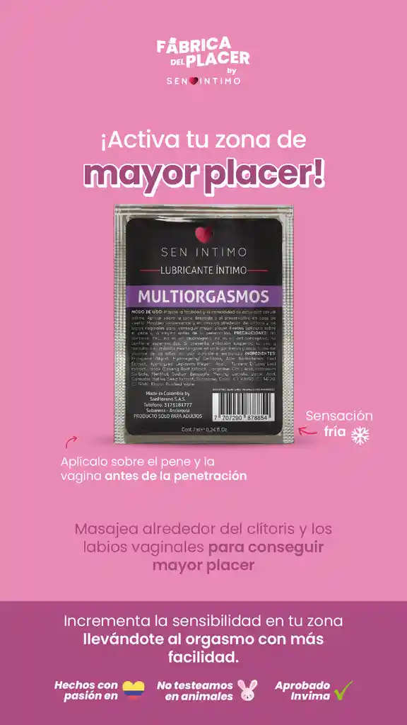 Lubricante Multiorgasmos Sachet 7ml Sen Intimo- ¡deseo Líquido Para Placer Sin Límites!